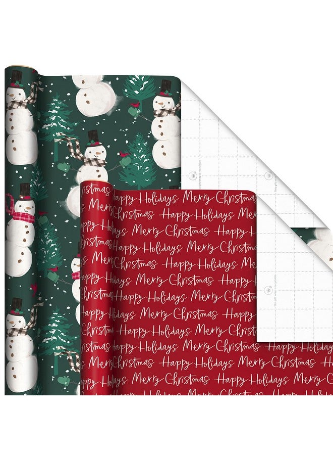 Hallmark Hallmark Rustic Recyclable Christmas Wrapping Paper (6 Rolls: 180 Sq. Ft. Total) Red, White and Hunter Green Plaid, Poinsettias, Snowflakes, "Merry Christmas," Snowman, Santa  - Image 5