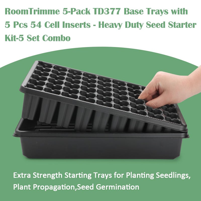 RooTrimmer 5 Pack Seedling Starter Trays No Holes and 5 Pack 54 Cell Seed Starter Trays Extra Deep 2.8" - Heavy Duty Plastic Nursery Trays for Seed Germination & Plant Propagation (5 Sets) - Image 4