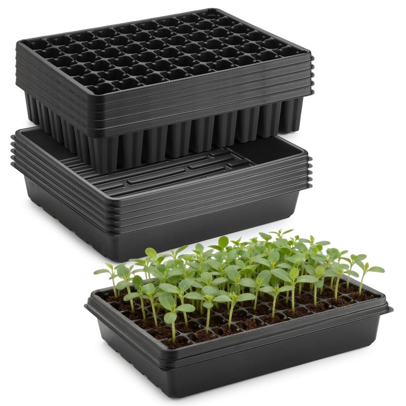 RooTrimmer 5 Pack Seedling Starter Trays No Holes and 5 Pack 54 Cell Seed Starter Trays Extra Deep 2.8" - Heavy Duty Plastic Nursery Trays for Seed Germination & Plant Propagation (5 Sets) - Image 1