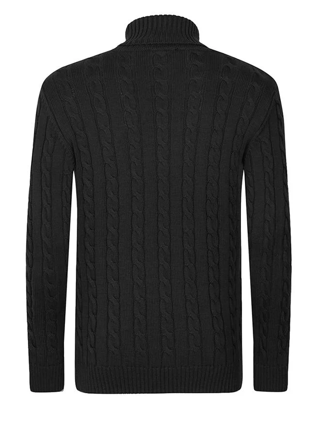 FELIX HARDY Black Cable Knit Turtleneck Pullover for Men | Best Price UAE