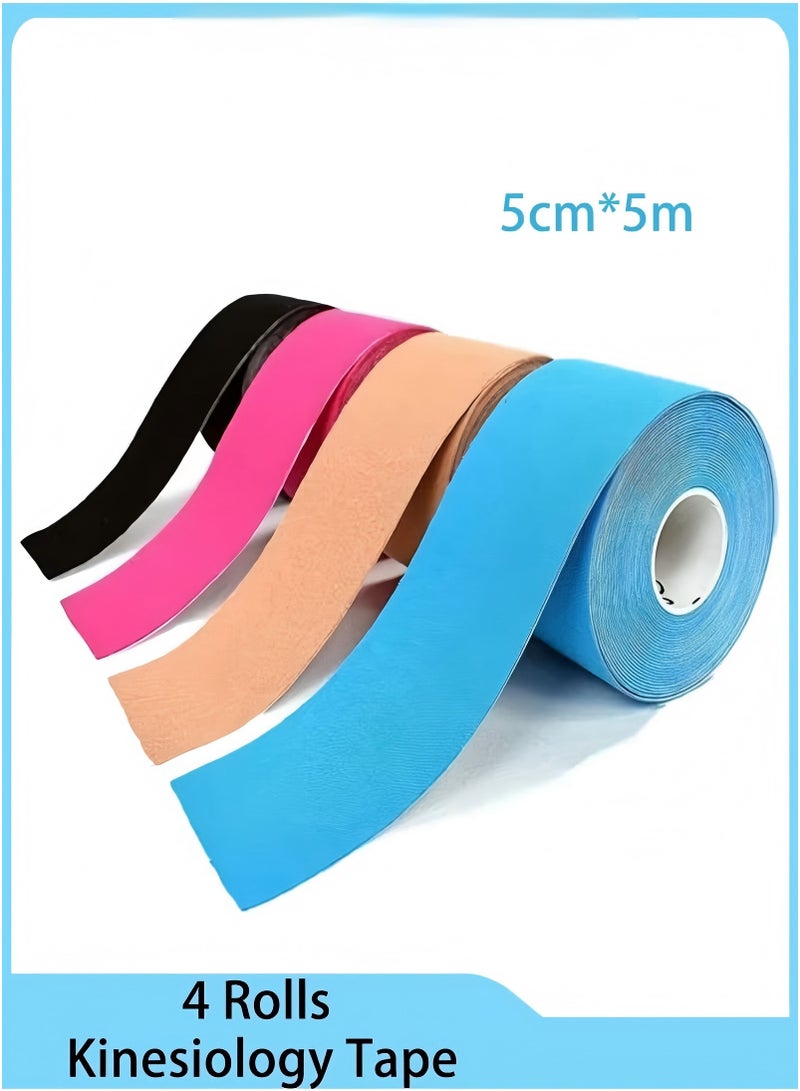 يي تشوان 4 لفات مقاومة للماء التنفس شريط حركي، رياضي مرن الركبة العضلات تخفيف آلام الركبة الركبة للرياضة اللياقة البدنية الجري كرة المضرب السباحة (أسود، جلدي، وردي، أزرق فاتح) - Image 1