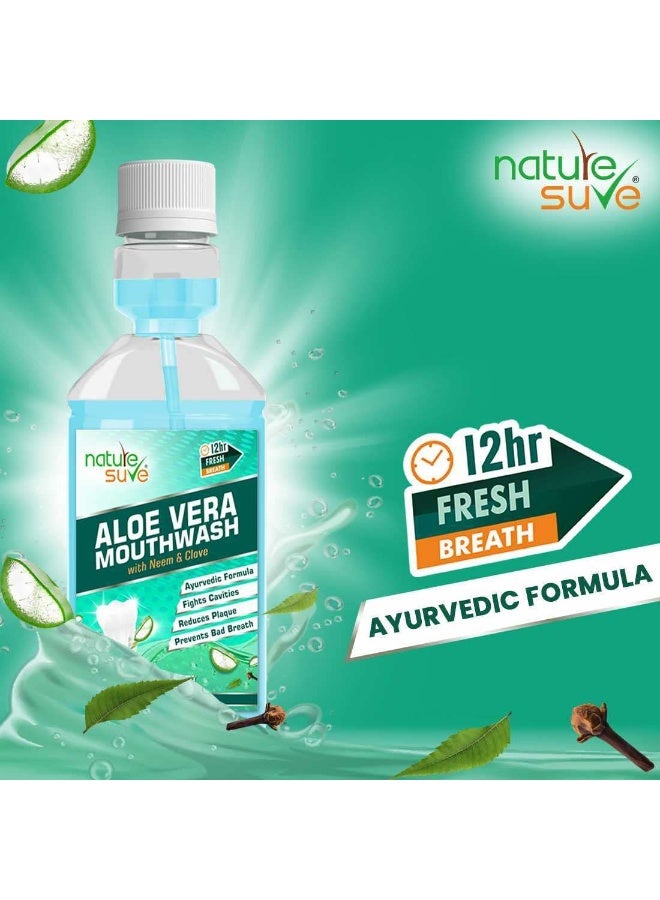 نيتشر شور غسول الفم "نيتشر شور" (Nature Sure) بخلاصة الصبار والنيم والقرنفل - تركيبة أيورفيدية خالية من الكحول ومضادة للميكروبات لتعزيز صحة الفم وانتعاش النفس للرجال والنساء والأطفال - 150 مل (عبوتان، سعة كل منهما 150 مل) - Image 3