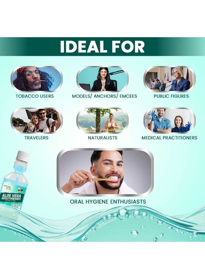 نيتشر شور غسول الفم "نيتشر شور" (Nature Sure) بخلاصة الصبار والنيم والقرنفل - تركيبة أيورفيدية خالية من الكحول ومضادة للميكروبات لتعزيز صحة الفم وانتعاش النفس للرجال والنساء والأطفال - 150 مل (عبوتان، سعة كل منهما 150 مل) - Image 4