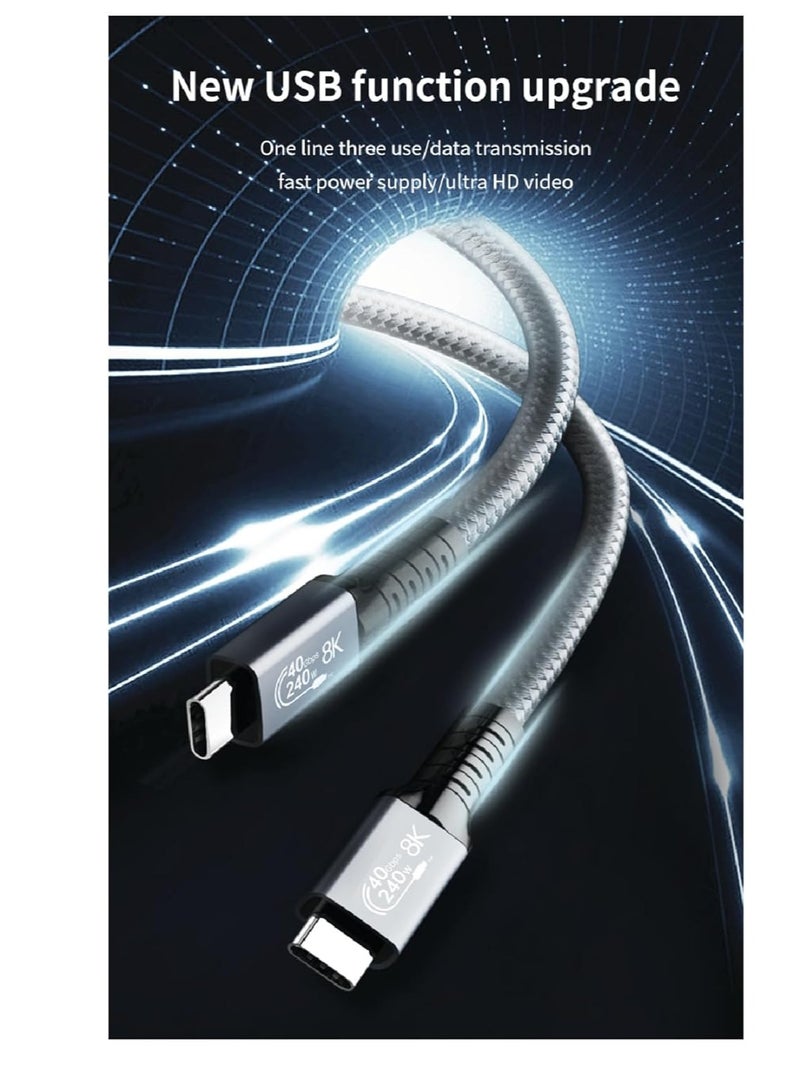 PD fast charging cable - data cord - USB C to Type C - USB 4 - 4G - Thunderbolt 4 - i-Marker chip - 40Gbps - 8K @120Hz - 48V/5A - 240W - 1 meter - Gray - Image 2