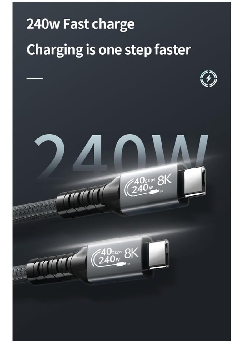 PD fast charging cable - data cord - USB C to Type C - USB 4 - 4G - Thunderbolt 4 - i-Marker chip - 40Gbps - 8K @120Hz - 48V/5A - 240W - 1 meter - Gray - Image 4