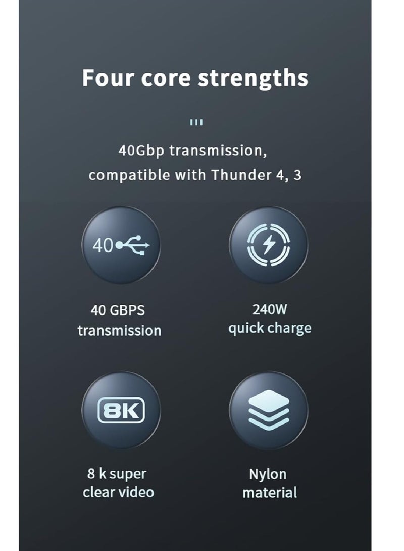 PD fast charging cable - data cord - USB C to Type C - USB 4 - 4G - Thunderbolt 4 - i-Marker chip - 40Gbps - 8K @120Hz - 48V/5A - 240W - 1 meter - Gray - Image 3