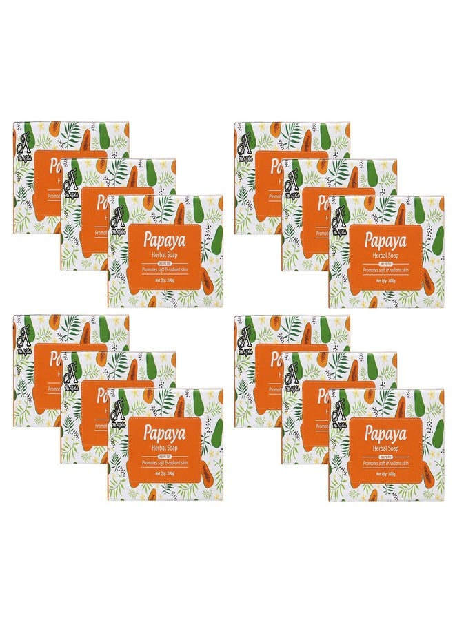 7TH AJMA Herbal Papaya Soap - Natural Body Tan Removal & Radiant Skin Soap - Exfoliates Dead Skin for Glowing Complexion, 100g (Pack of 12) - Image 1