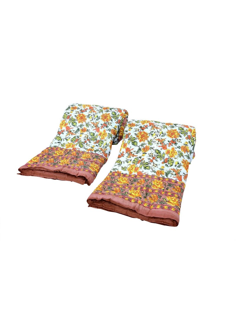 SIBLEY SIBLEY 220 TC Cotton Single Bed RazaiQuilt Hand Stiched Jaipuri rajai Set of 2 Beige 85X55 INCH  - Image 4