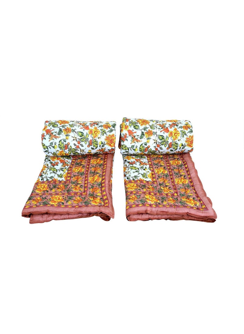 SIBLEY SIBLEY 220 TC Cotton Single Bed RazaiQuilt Hand Stiched Jaipuri rajai Set of 2 Beige 85X55 INCH  - Image 3
