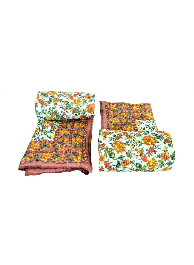 SIBLEY SIBLEY 220 TC Cotton Single Bed RazaiQuilt Hand Stiched Jaipuri rajai Set of 2 Beige 85X55 INCH  - Image 1