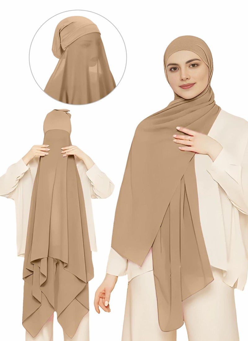 NUKHBAA Instant Hijab Wrap,Pullover Head Scarf with Tube Undercap Pale Taupe color Hijab-HC2  - Image 1