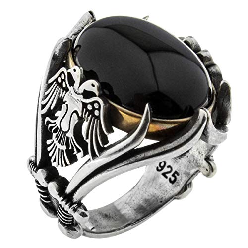 Babylon Silver خاتم رجال نسر فاخر مصنوع يدويًا من الفضة الإسترلينية 925 مع حجر الأونيكس (7) - Image 1
