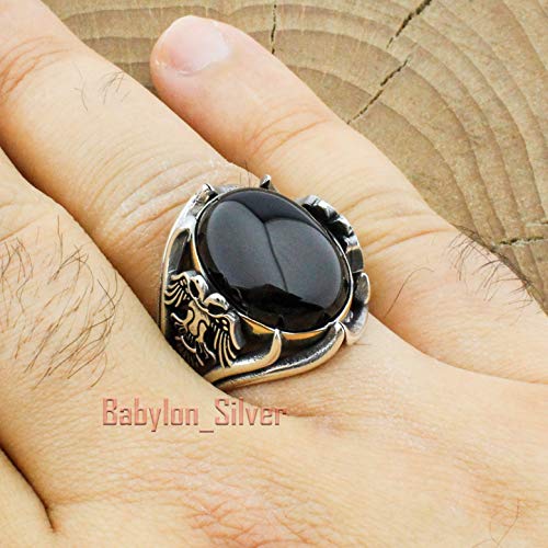 Babylon Silver خاتم رجال نسر فاخر مصنوع يدويًا من الفضة الإسترلينية 925 مع حجر الأونيكس (7) - Image 4
