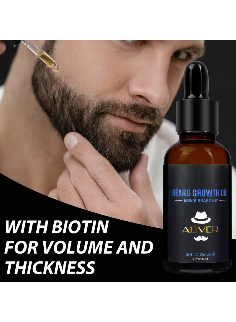 ALIVER Beard Growth Kit with Beard Growth Oil Beard Balm and Beard Roller for Men care Beard Trimming Kit with Comb Beard Growth Serum with Microneedle Roller Beard Regrowth Beard Grooming Kit  - Image 2