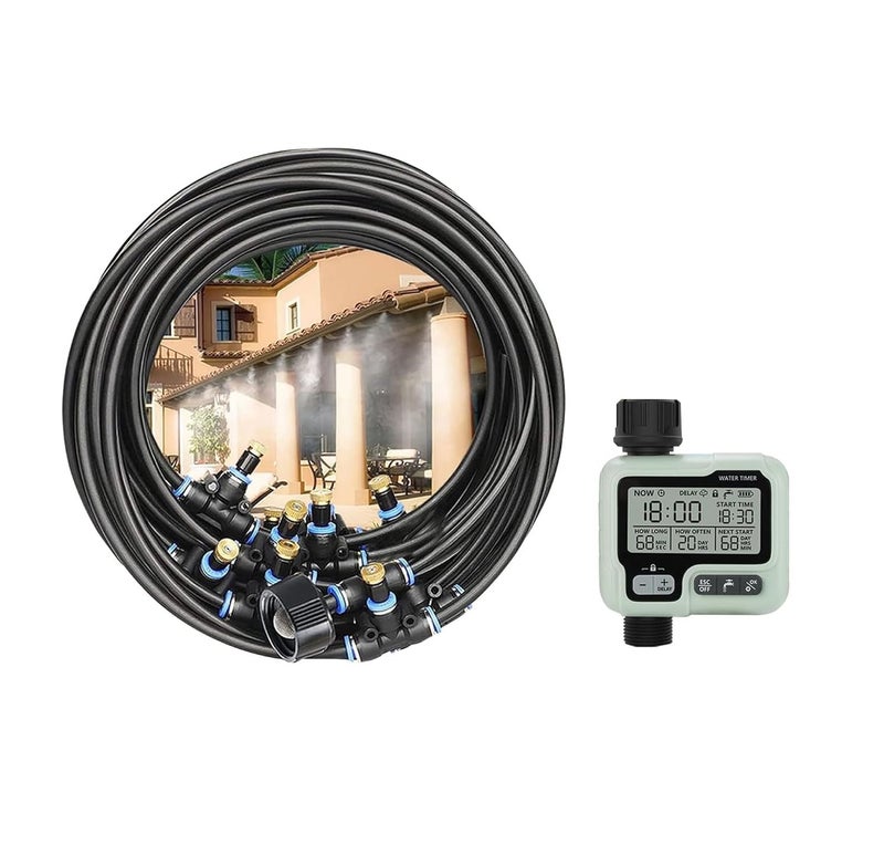 POCKET PANDA Timer Outdoor Water Misting Cooling System,50FT|15M,Automatic Misters for Outside Patio,with Sprinkler Control Mist Hose Kit for Garden,Drip Irrigation,Fan,Deck,Canopy,Pool,Trampoline Sprinkler Park - Image 1