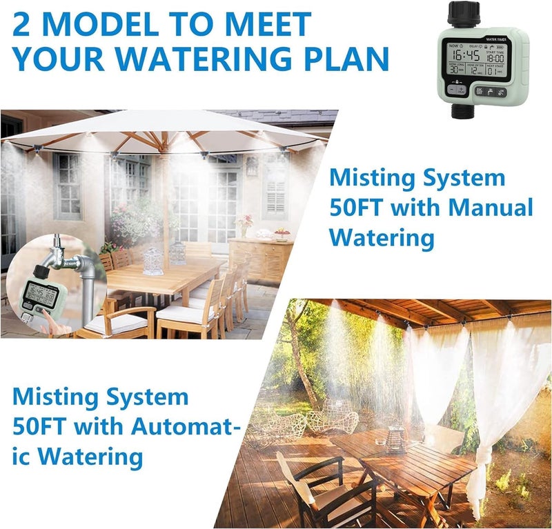 POCKET PANDA Timer Outdoor Water Misting Cooling System,50FT|15M,Automatic Misters for Outside Patio,with Sprinkler Control Mist Hose Kit for Garden,Drip Irrigation,Fan,Deck,Canopy,Pool,Trampoline Sprinkler Park - Image 2