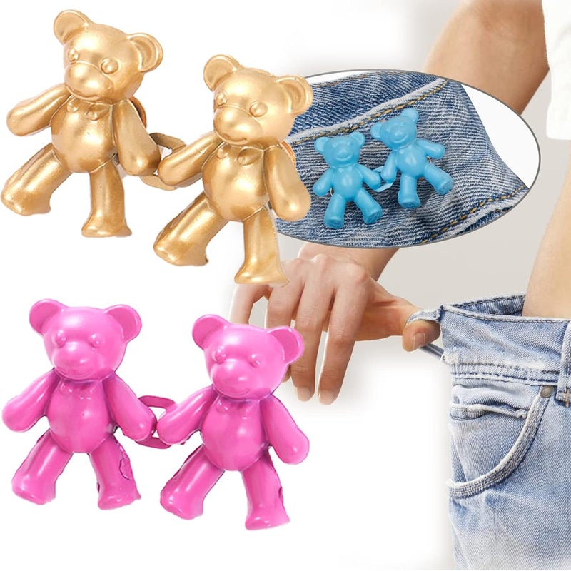 klarako Cute Bear No-sew Waist Button, Bear Buttons For Jeans, Bear Jean Button Pins, Bear Pins For Pants, Teddy Bear Jean Clips (2 pairs-F,S) - Image 1