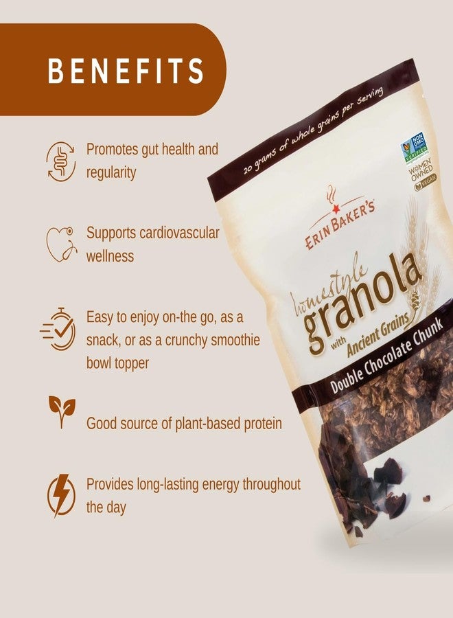 Erin Baker's Homestyle Granola Cereal with Ancient Grains, Double Chocolate - Made from Natural Ingredients, Source of Plant-Based Protein - Vegan Friendly, Non-GMO, 12oz Bags, 6-Pack - Image 4