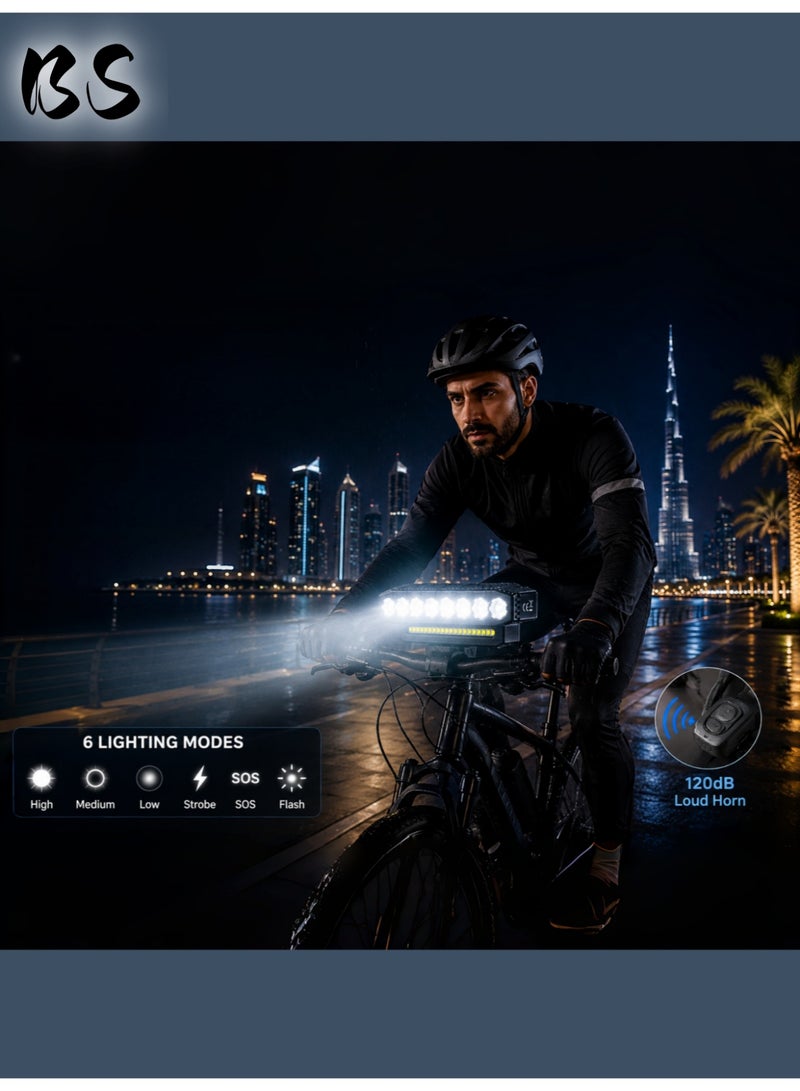 BS Bicycle Lights | High-Lumen Ultra-Bright LED Front & Rear Bike Light Set | 6 Modes, Built-in Horn, USB Rechargeable, Waterproof | Suitable for Adults & Children | Ideal for Road, Mountain, and Night Riding | Portable Bike Safety Lights — Rechargeable Horn Bicycle Lights - Image 2