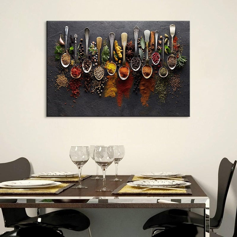EMODA Kitchen Wall Art Colorful Spices and Herbs in Spoons Canvas Print Framed Food Poster Dining Room Kitchen Wall Decor Vibrant Home Artwork 16"x24" - Image 3