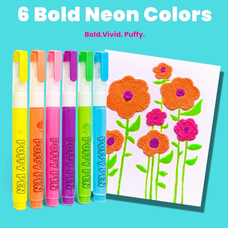 Ooly Puffy Paint Neon Gel Pens Set of 6, 3D Foam Texture Painting Magic Puffy Pen, Creative and Fun Pens for Kids Arts and Crafts Drawing Supplies - Image 5
