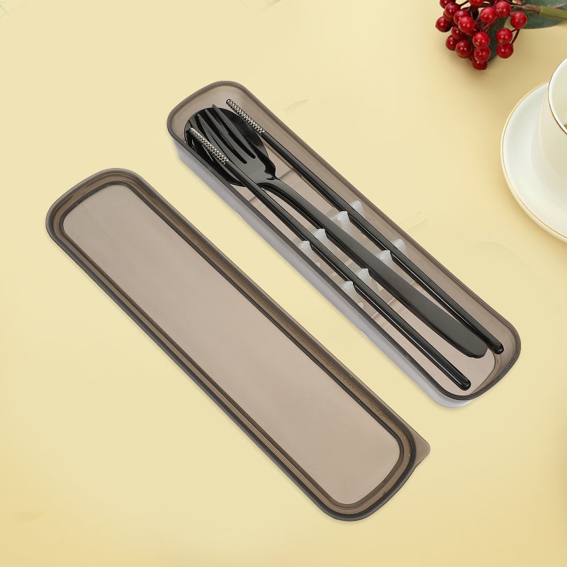 2 Sets Household Humanized Handle Fork Spoon Chopstick Kit Stainless Steel Flatware - Image 2
