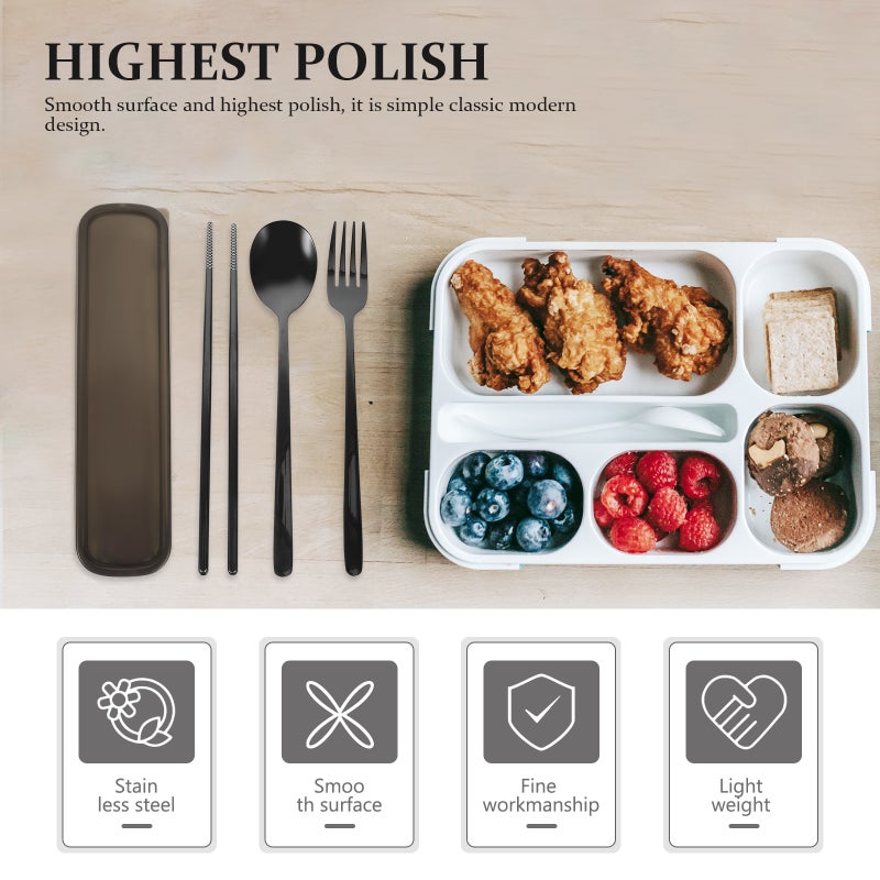 2 Sets Household Humanized Handle Fork Spoon Chopstick Kit Stainless Steel Flatware - Image 5