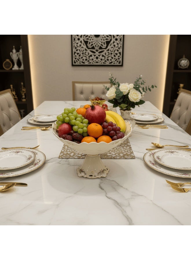 AKDC Angela Premium Round 30x12cm, Footed Ceramic Fruit Serving Bowl with Floral Design Centerpiece Bowl - Image 1