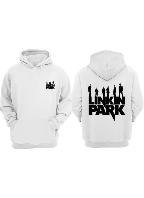 Linkin Park Design Front Back Printed Regular Fit White Sweatshirt