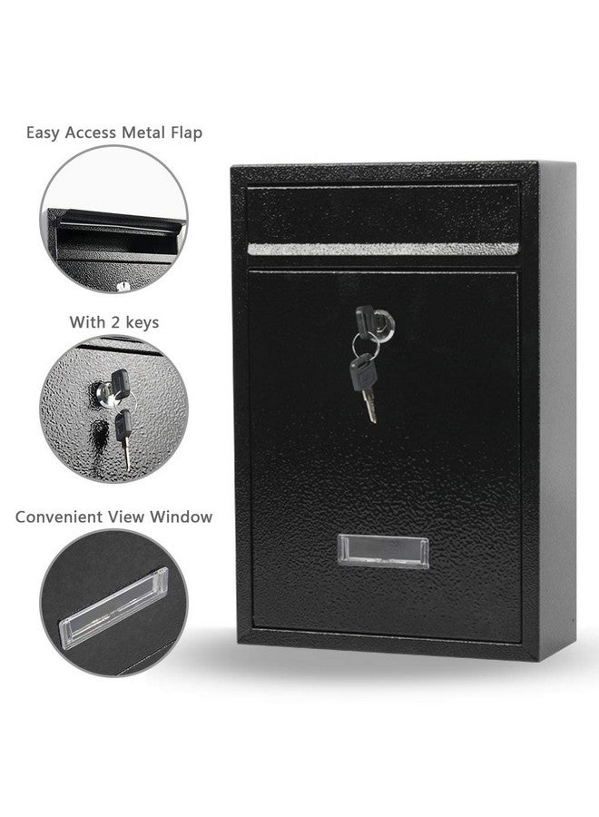 KYODOLED Key Lock MailBoxes for Outside, Locking Wall Mount Mailbox, Security Key Drop Box for Letters Newspapers, Cards, 12.4H x 8.54L x 3.35W Inches, Black - Image 1
