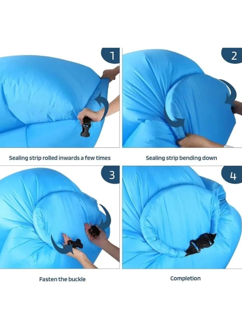 Huitich Portable Inflatable Air Sofa for Outdoor Camping, Travel & Beach Lounging Blue  - Image 2