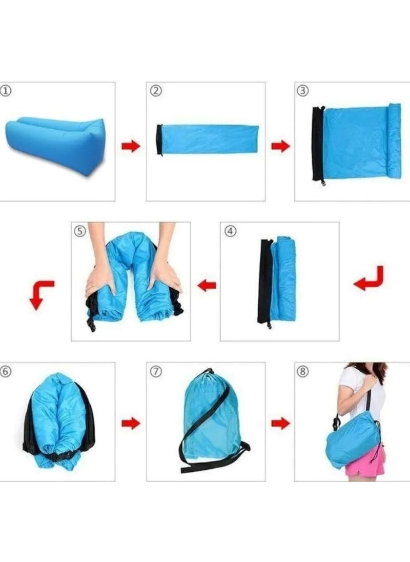 Huitich Portable Inflatable Air Sofa for Outdoor Camping, Travel & Beach Lounging Blue  - Image 3
