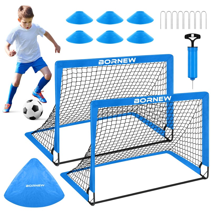 BORNEW Kids Soccer Goal for Backyard Set - 2 Set of 6X4 / 4X3 ft Toddler Soccer Nets Training Equipment, Soccer Ball, Pop Up Portable Soccer Set for Kids and Youth Games and Training Goals Ages 3-16 Gift - Image 1