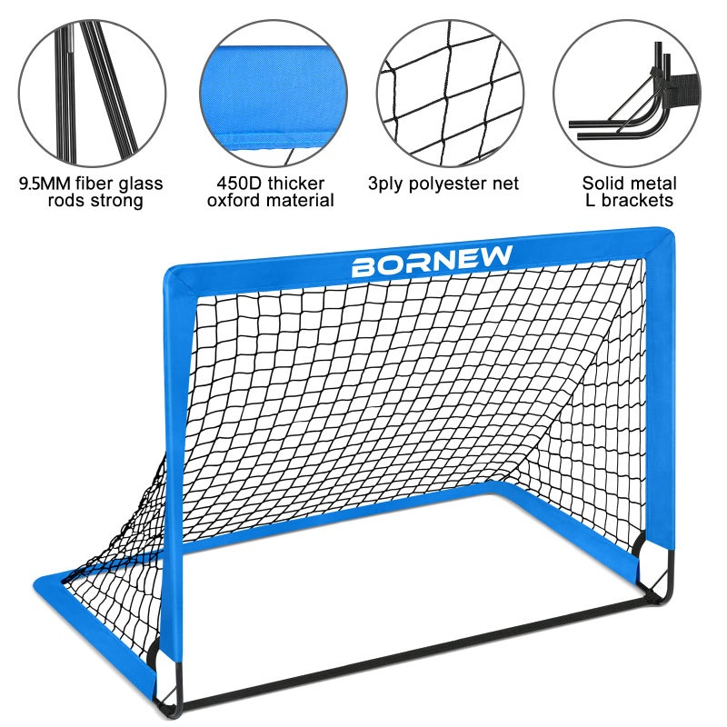 BORNEW Kids Soccer Goal for Backyard Set - 2 Set of 6X4 / 4X3 ft Toddler Soccer Nets Training Equipment, Soccer Ball, Pop Up Portable Soccer Set for Kids and Youth Games and Training Goals Ages 3-16 Gift - Image 3