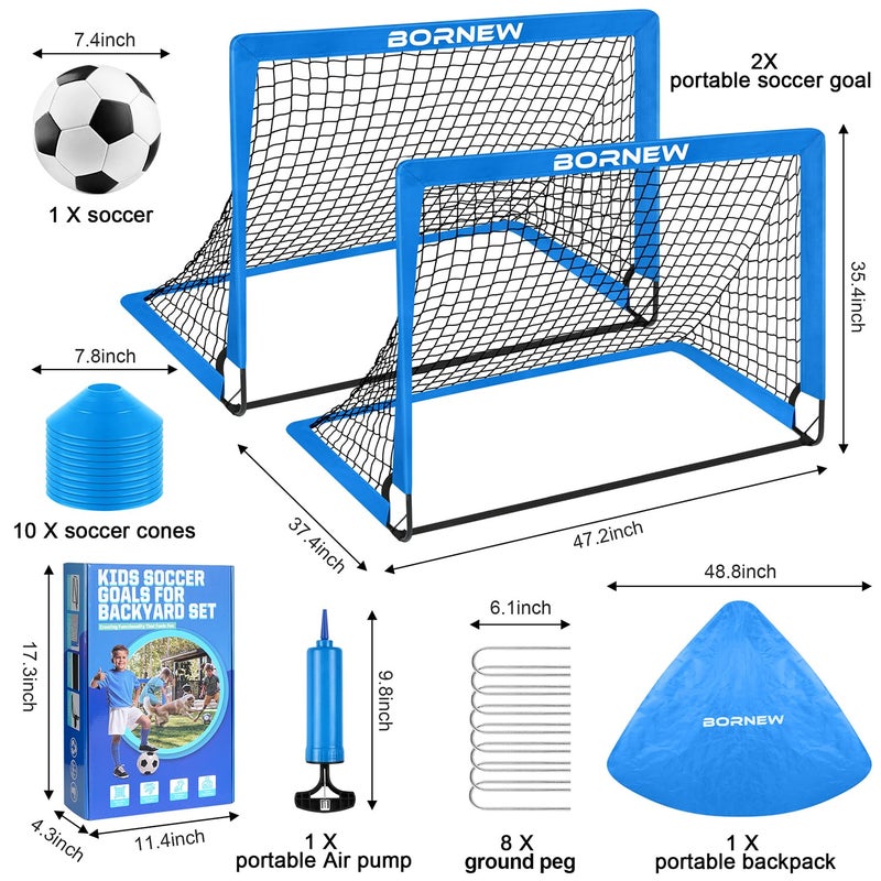 BORNEW Kids Soccer Goal for Backyard Set - 2 Set of 6X4 / 4X3 ft Toddler Soccer Nets Training Equipment, Soccer Ball, Pop Up Portable Soccer Set for Kids and Youth Games and Training Goals Ages 3-16 Gift - Image 2