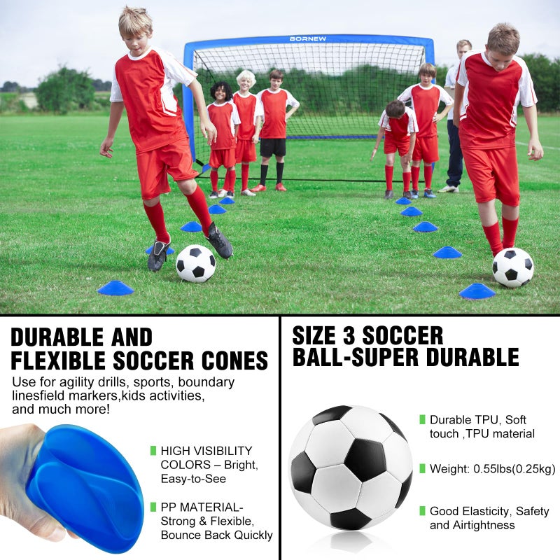 BORNEW Kids Soccer Goal for Backyard Set - 2 Set of 6X4 / 4X3 ft Toddler Soccer Nets Training Equipment, Soccer Ball, Pop Up Portable Soccer Set for Kids and Youth Games and Training Goals Ages 3-16 Gift - Image 5