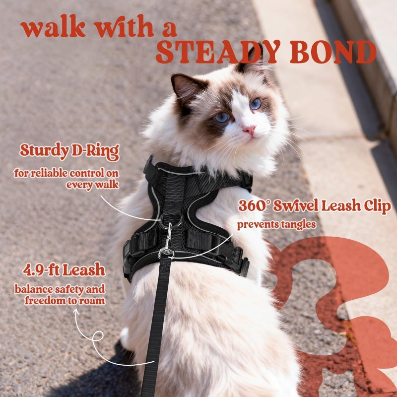 rabbitgoo Cat Harness and Leash for Walking, Escape Proof Soft Adjustable Vest Harnesses for Cats, Easy Control Breathable Reflective Strips Jacket, Black, XS - Image 5