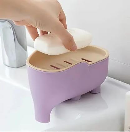 SHOPECOM Creative Cute Soap Dish, Drain Soap Tray Elephant Shaped Soap Holder Soap Rack for Bathroom Multifunctional Soap Storage Rack Kitchen Dining & Bar Fruit Dish Multicolour (Pack of 1) - Image 1