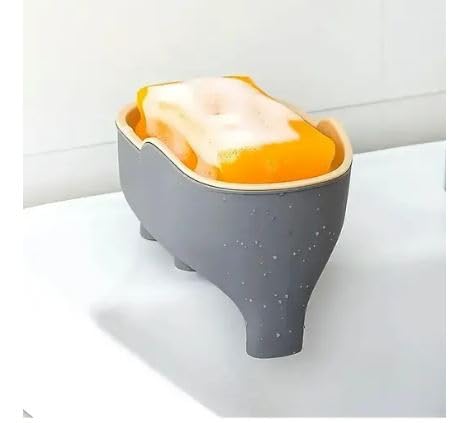 SHOPECOM Creative Cute Soap Dish, Drain Soap Tray Elephant Shaped Soap Holder Soap Rack for Bathroom Multifunctional Soap Storage Rack Kitchen Dining & Bar Fruit Dish Multicolour (Pack of 1) - Image 2