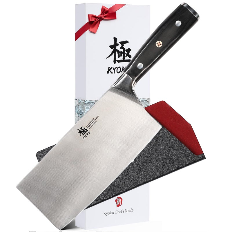 KYOKU Samurai Series - 7" Cleaver Knife - Full Tang - Japanese High Carbon Steel Kitchen Knives - Pakkawood Handle with Mosaic Pin - with Sheath & Case - Image 1