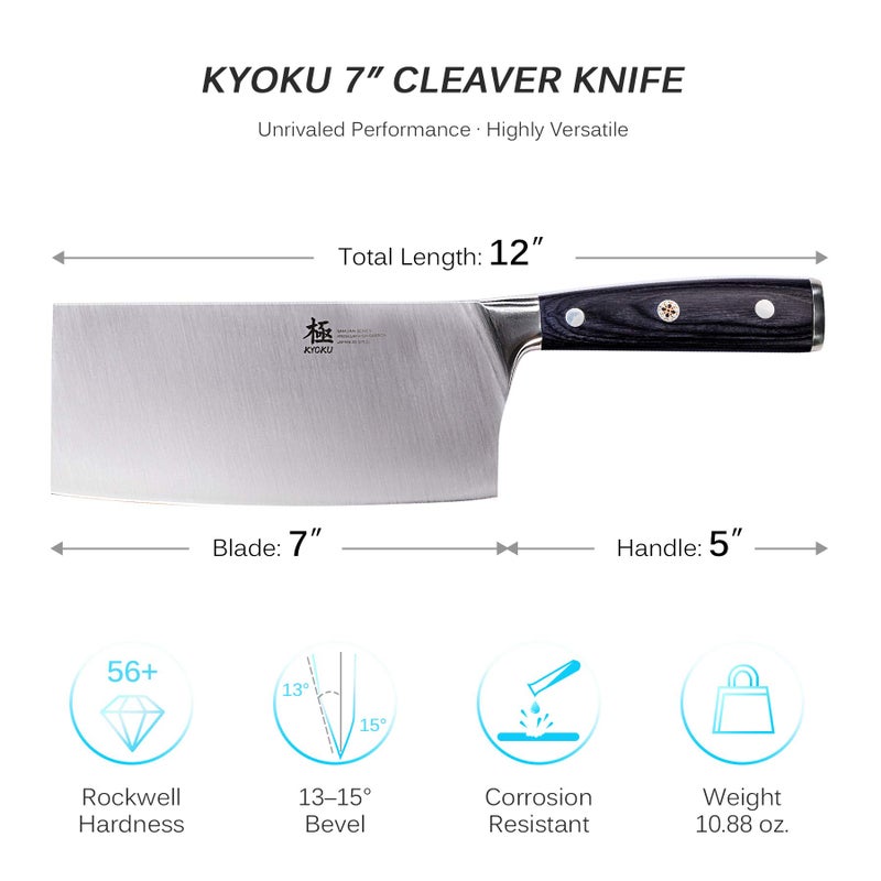 KYOKU Samurai Series - 7" Cleaver Knife - Full Tang - Japanese High Carbon Steel Kitchen Knives - Pakkawood Handle with Mosaic Pin - with Sheath & Case - Image 5