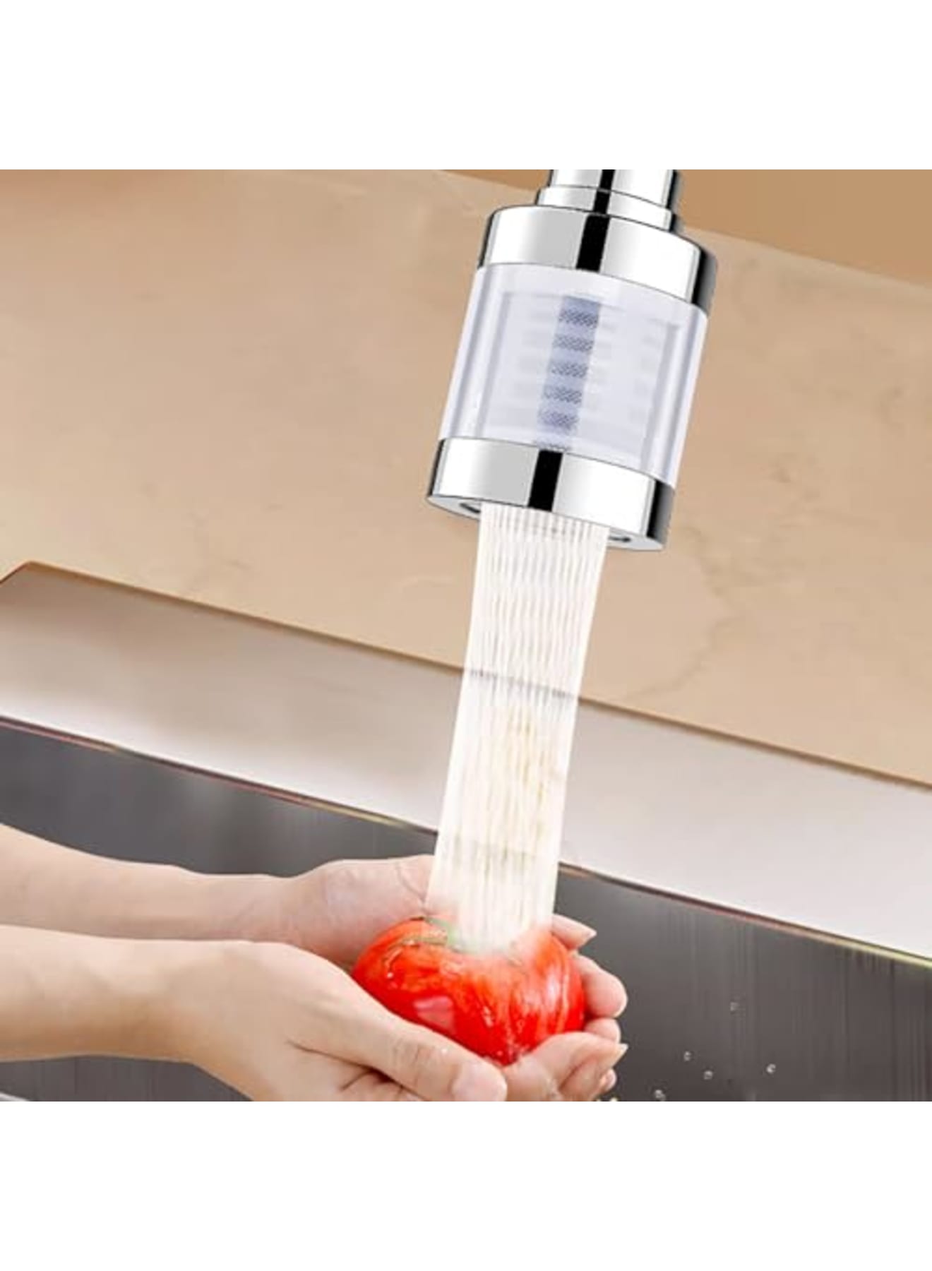 360° Rotating Water Filter Faucet with PP Cotton Cartridge - Stainless Steel Kitchen Sink Filter Tap Removes Impurities, Limescale for Clean Drinking Water - Easy Install for Home & Bathroom Use