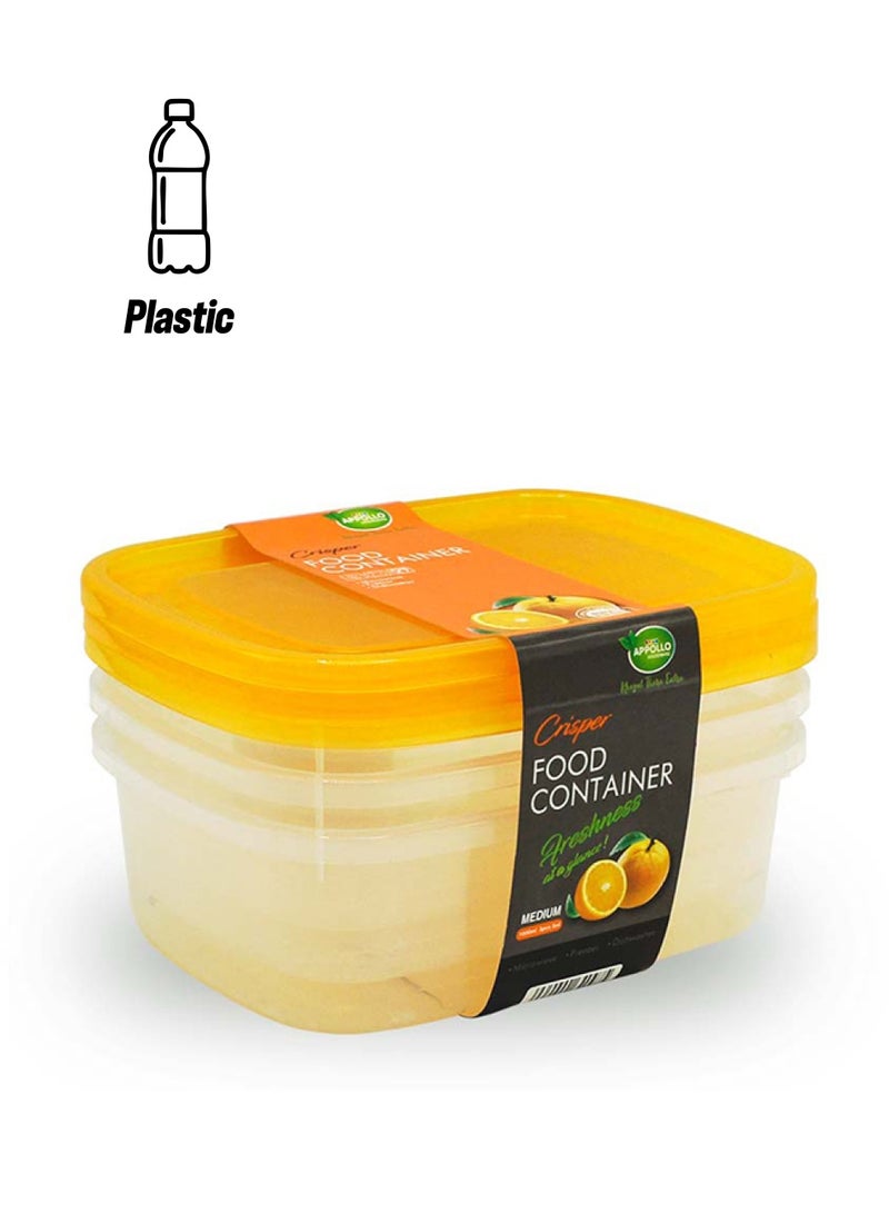 APPOLLO HOUSEWARE 3-Piece Crisper Food Container Set Medium Orange 19 x 10.5 x 14.5cm - Image 1