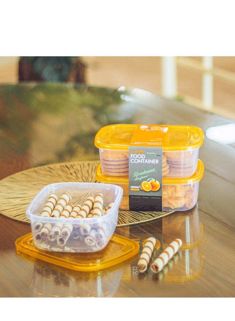 APPOLLO HOUSEWARE 3-Piece Crisper Food Container Set Medium Orange 19 x 10.5 x 14.5cm - Image 4