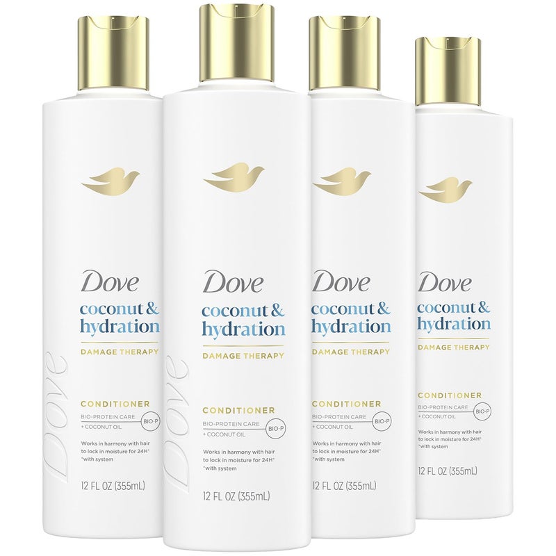 Dove Damage Therapy Conditioner 4-Pack, Coconut & Hydration, Deep 24H Hydration for Revitalizing Dry, Damaged Hair, 12 Oz Ea - Image 1