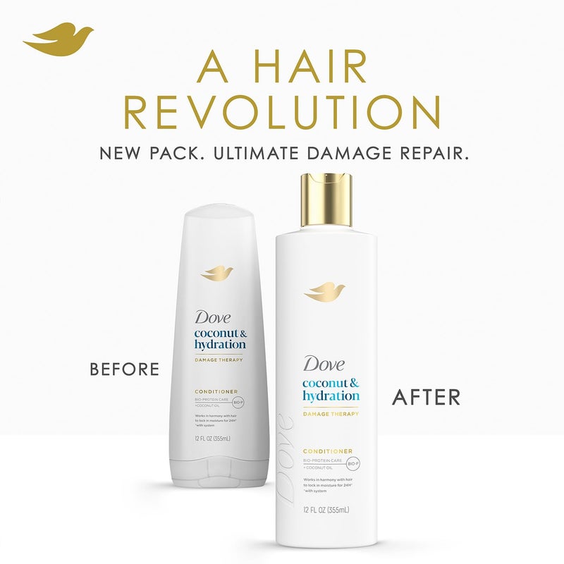 Dove Damage Therapy Conditioner 4-Pack, Coconut & Hydration, Deep 24H Hydration for Revitalizing Dry, Damaged Hair, 12 Oz Ea - Image 3