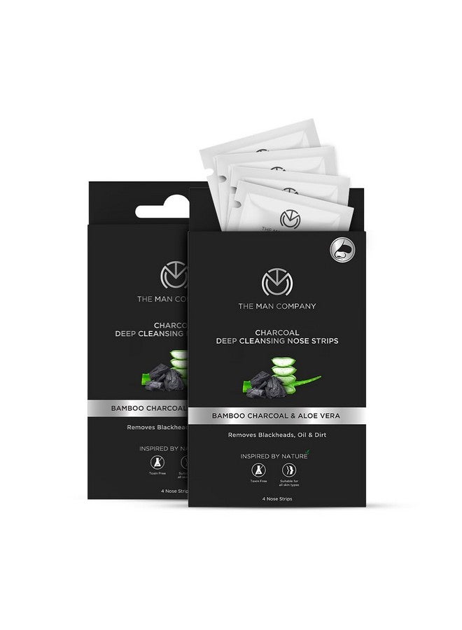 The Man Company Charcoal Nose Strips For Whitehead & Blackhead Removal | Pores Cleanser | With Natural Aloe Vera Extract | Improves Skin Texture - 4 Strips (Pack Of 2)  - Image 1