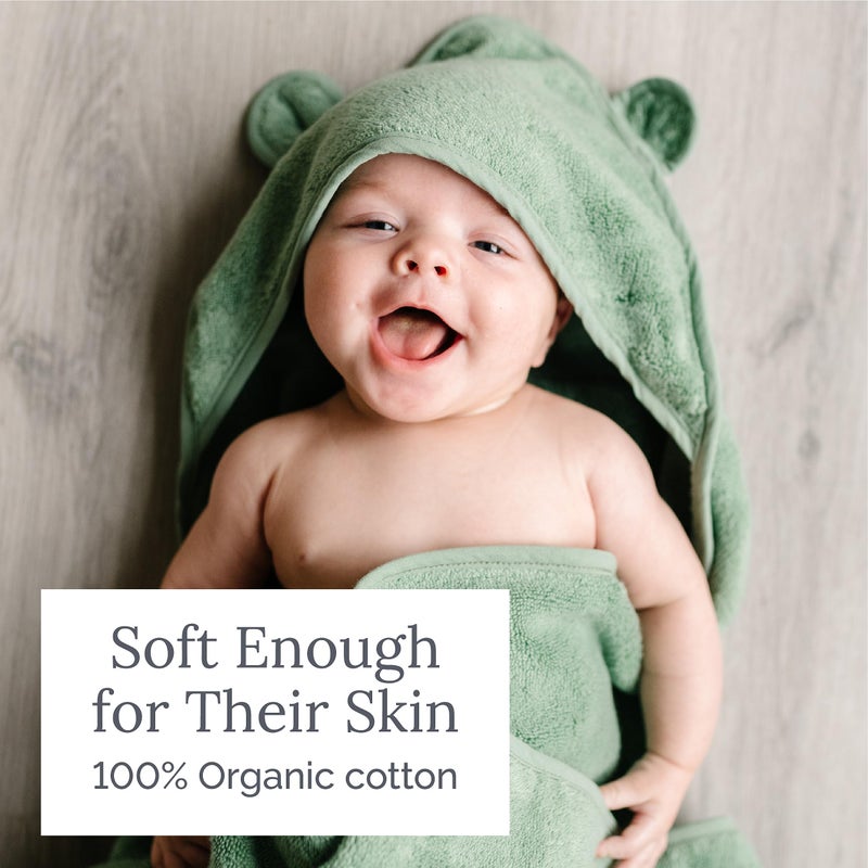 Natemia Organic Hooded Baby Bath Towel - 100% Organic Cotton Bath Wrap for Newborns & Toddlers - Soft and Absorbent 450 GSM - Gentle on Sensitve Skin - Perfect Baby Shower Registry Gift - 35 x 35 in - Image 3