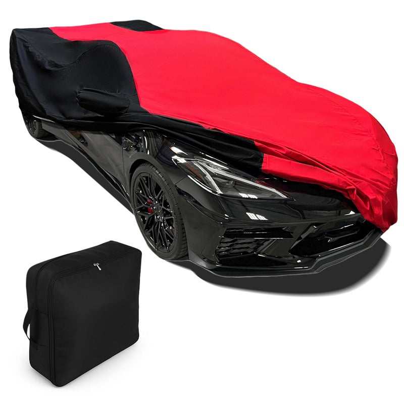 C8 Corvette Car Cover Custom Fit OutdoorIndoor Ultraguard Plus Water Resistant 300 Denier UV Rain Protection for 20202025 Stingray Z51 Z06 ERay Corvettes RedBlack