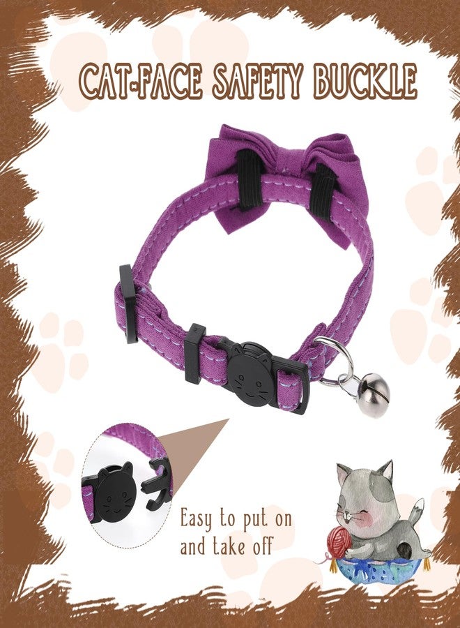 Sliverdew 2 Pcs Kitten Collar with Bell Cute Cat Collar for Girl Cats Breakaway Bowtie Cat Collars Adjustable Small Puppy Safety Collar Solid Color Plaid Pet Collar (Purple) - Image 4